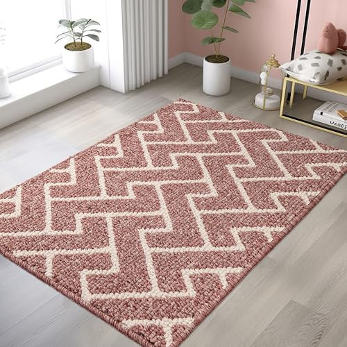 Biscpro Teppich Läufer,80x120cm Teppich läufer Waschbar rutschfest Pflegeleicht Teppichläufer für Wohnzimmer,Flur,Küche,Büro,Schlafzimmer-Dark Pink