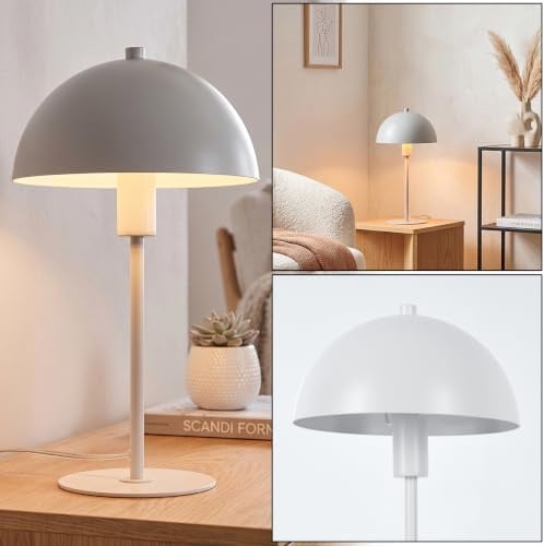 Tischleuchte Sandvig, moderne Nachttischlampe aus Metall in Weiß, runde Tischlampe im Retro-/Vintage Design, 1-flammig, Ø 20 cm, Höhe 36 cm, mit An-/Ausschalter am Kabel, 1 x E14, ohne Leuchtmittel
