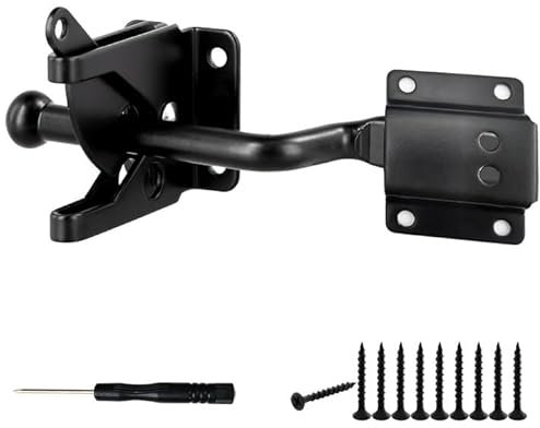 Loquet de Porte Acier Carbone Loquet de Portail Automatique Loquets de Porte de Serrure Boulon Livré avec 10 Vis et 1 Tournevis pour Clôture Porte de Jardin Portail en Bois(Noir)