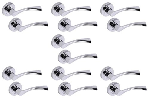 HANDLEZONE® 7 Sets Lobo Lever On Round Rose Door Handles, Internal Passage Latch Handles - Polished Chrome