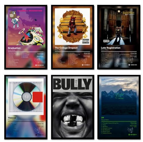 BBLKDZTX Kanye West Poster (6er-Set) Albumcover-Poster, Musik-Leinwandposter für Schlafzimmer, ästhetische Wandkunst, Poster und Drucke, 20 x 30 cm, Stil 4