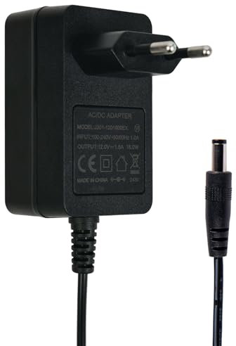 Alimentatore di rete universale da 12 V, 1,5 A, con spina cava, 5,5 mm x 2,5 mm, compatibile con molti dispositivi, cavo nero da 1,2 m