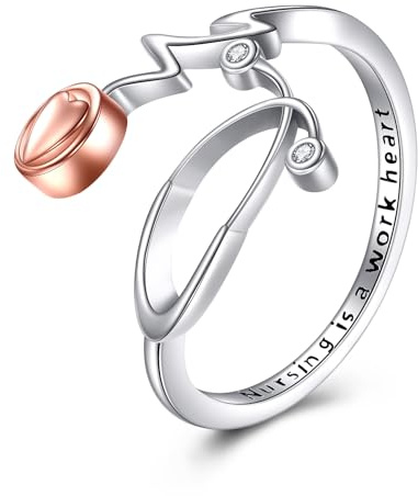 VENACOLY Herzschlag EKG Stethoskop Ring 925 Sterling Silber Stethoskop Ring Stethoskop Schmuck Geschenke für Frauen