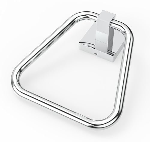 WZRUA Towel Ring Hand Towel Holder Wall Mounted, Chrome SUS304 Stainless Steel Rustproof Towel Holder for Bathroom (Square Base)
