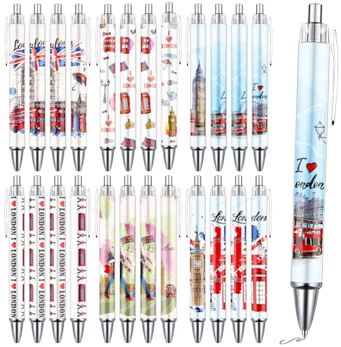 Luvart Set di penne a sfera Londra - 24 pezzi, souvenir di Londra, regali, souvenir Union Jack britannici, regali dal Regno Unito, penna a sfera retrattile per ufficio, scuola, forniture da viaggio