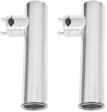 WOLEGM 2 Stück Rutenhalter Edelstahl, Angelrutenhalter für Reling Angelruten-Durchmesser 19-25mm 360 ° Verstellbar Rodpod für Boot, Yacht, Silber