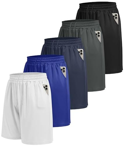 BOOJO 5er Pack Sporthose Herren kurz mit Taschen schnell trocknend | Jogginghose, Trainingshose, Gym-Hose, baggy, atmungsaktiv, elastischer Bund, leicht, schweißableitend, vielseitig