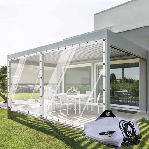 JIwqDY Clear Tarpaulin Waterproof PVC Pergola Side Panels Heavy Duty Tarpaulin with Eyelets 0.14mm for Gazebo, Porch, Customizable(8'x6'/2.5x1.8m)