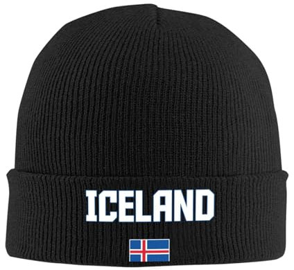FAGIUCHI Iceland Flag Cool Isländer Winter Strickmütze Beanie Cap Erwachsene Warme Mützen Schwarz, Schwarz , 7 1/8-7 1/4