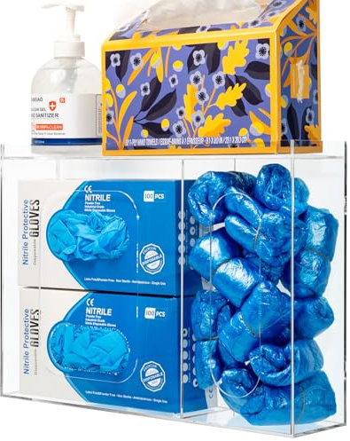 SEANADO Acrylic Disposable Glove Holder for Wall Mount or Tabletop , Clear Glove Box Organizer Rack Dispenser with Lid for Tissues, Beard Cover, Face Masks, Bags,Hairnet and Shoe Covers
