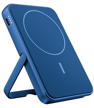 Fresh 'n Rebel Wireless Magnetic Powerbank 5000mAh, MagSafe-kompatibel, PD 20W Schnellladung, USB-C Port (in/Out), geeignet für iPhone 16/15/14/13/12, tragbar, mit Ständer (True Blue)