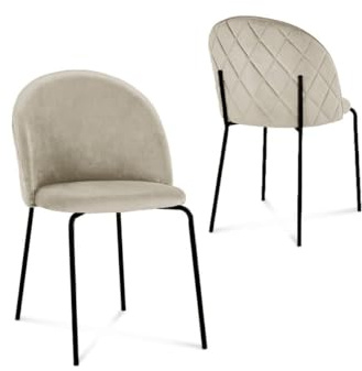DecoInParis Lot de 2 chaises Design en Velours Beige Pieds Noirs Kenneth
