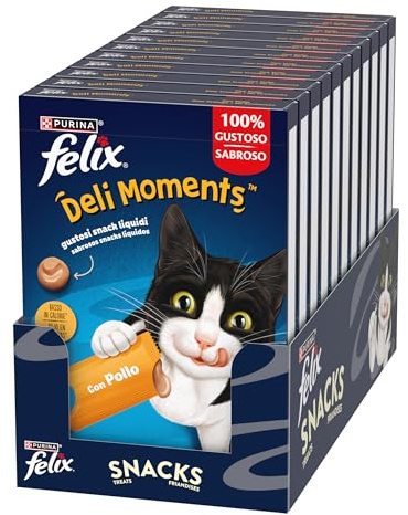 Felix Deli Moments Flüssige Snacks für Erwachsene Katzen mit Huhn 44 Packungen à 10 g