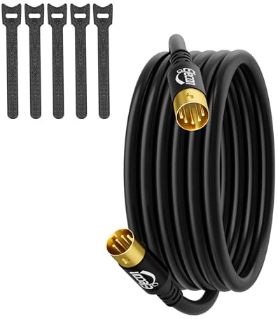 Elecan 5 Pin DIN MIDI Cable 10 Ft, Premium Male MIDI Audio Cord Instrument Cable, OFC, Shielded, Gold-Plated, Soft PVC for MIDI Keyboard, Synthesizer,Sampler,Electronic Piano, Drum & Music Gear+5 Ties