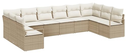 vidaXL Gartensofa-Set mit Kissen 10 pcs Beige und Weiß Poly-Rattan, Garten und Terrasse, moderner Rattan-Sofa, modulares Outdoor-Sitzset, haltbare Lounge-Möbel für schicke Patios