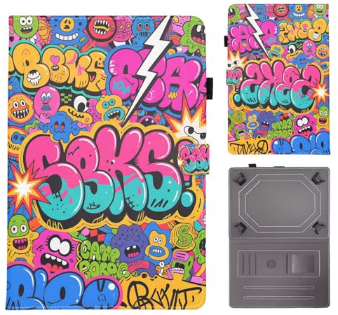 Bemoloon PU Tab Hülle Kompatibel mit Universal 10-11 Mit lebendigen Farben & Mustern, Ständer, Kratzfest Schutzhülle für DOOGEE Blackview Tablet 10, Graffiti 3