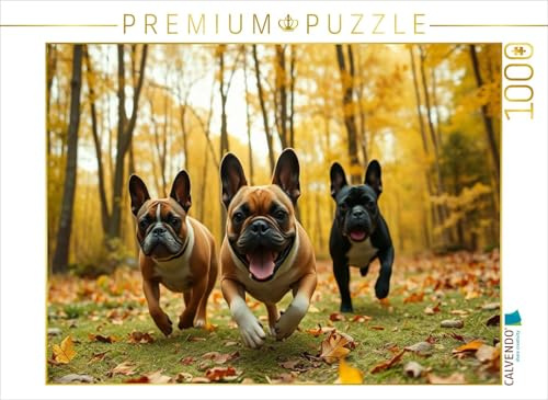 Puzzle · Jagd durch's Herbstlaub | Quirlige Frenchies · 1000 Teile · Lege-Größe 64 × 48 cm · CALVENDO Puzzle