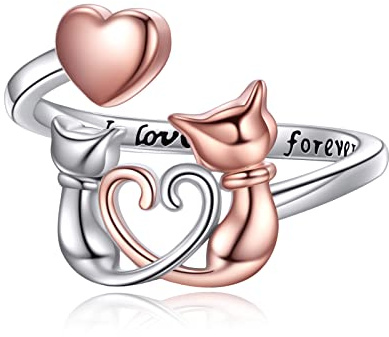 Vadmans Katze Ringe für Damen 925 Sterling Silber Katzes Offen Ringe Schmuck Geschenke für Frauen