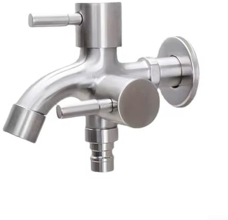 Grifo de agua multifuncional para lavadora, grifo de doble salida montado en la pared, boquilla de fregadero de aleación con válvula de control doble, color plateado (plata)