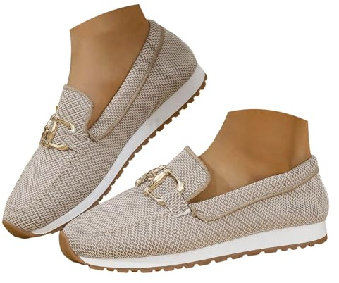 Women's Loafers Slip-Ons Walking Shoes Comfortable Orthopedic Sneakers for Women Footwear Business Casual Work Non-Slip Boat Shoes Fashion Sneakers Arch Support Lightweight Loafers(B-Khaki,6.5)