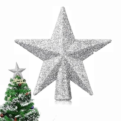 Weihnachtsbaum Spitze Mit Silber Glitzer, Christbaumspitze in Stern-Form Die Weihnachtsbaumschmuck Weihnachtsbaumstern- Christbaum-Schmuck Aus Kunststoff Baumspitze Weihnachten Für Weihnachtsdeko