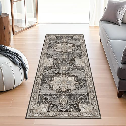 2x5 Entryway Runner Rug - Hallway/Kitchen/Bedroom/Dining Room Rug - Washable Soft Stain-Resistant -Ideal Size for Placing Under Queen-Size Bed Sofas-Perfect for Apartments & Small Spaces 2x5 Black