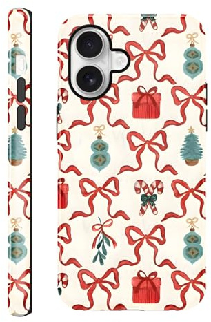 Xylota Weihnachten Handyhülle für iPhone 17 6,3'' Hülle, Aesthetic Christmas Schleifen Muster Design Weihnachtshülle Schutzhülle, Silikon Mädchen Frauen Weihnachts Case, Weihnachtsbaum
