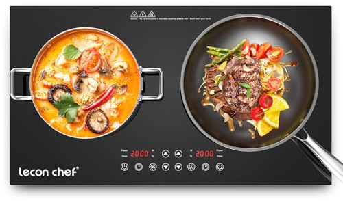 Lecon Chef Double Plaque de cuisson à induction, 2 Feux 2000W + 2000W, Contrôle Indépendant, 10 Niveaux de Température et de Puissance, Ecran Tactile, Minuterie 240 Minutes