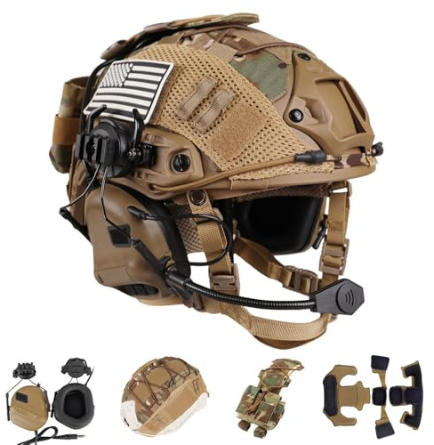 LZAQHMT Casque Tactique D'airsoft avec Oreillette, 4 en 1 Amélioré Réglable avec Housse Casque pour Cosplay Militaire Équipement Tactique Paintball(T)