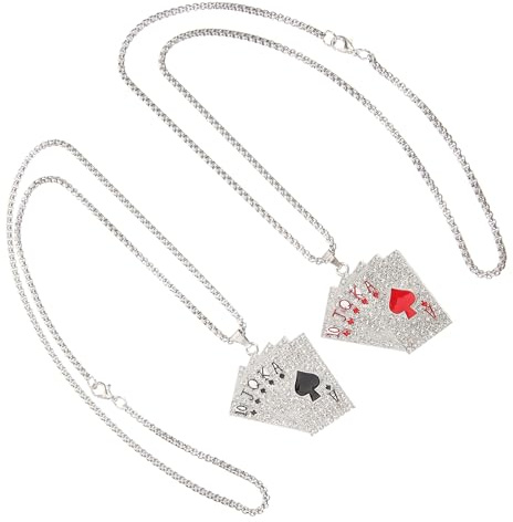 Healeved 2 Stück Pokerkarten Halskette Damen Herren 60cm Titanstahl Kette mit Spielkarten Anhänger Modische Kartenkette in Rot und Schwarz Hautfreundlich Langlebig