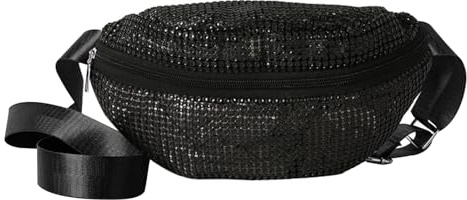 Crossbody-Hüfttasche Strass Gürteltasche Damen Umhängetaschen Brusttasche Glänzende Umhängetasche Bauchtasche Verstellbarer Gurt Hüfttasche Brusttasche Geldgürtel für Sportlich Wandern (Schwarz)