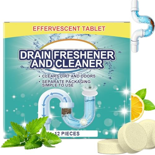 12PCS Smelly Drain Cleaner Tablets,Drain Smell Eliminator Tablets,Heavy Duty Drain Unblocker & Toilet Cleaner Tablets,Drains Odour Remover for Sink,Shower,Bathroom Drain Cleaners & Unblockers