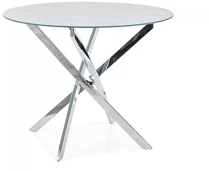 SIGNAL MEBLE AGIS, Glastisch Rund, Transparent, 90 cm Durchmesser, Verchromtes Metallgestell, Modern, Marmoroptik, für 5 Personen