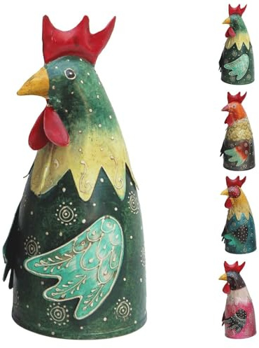 NETPROSHOP Dekorative Zaunfiguren Bunte Hühner aus Metall Zaunhocker Hahn Höhe ca. 20 cm, Farbe:Fritz