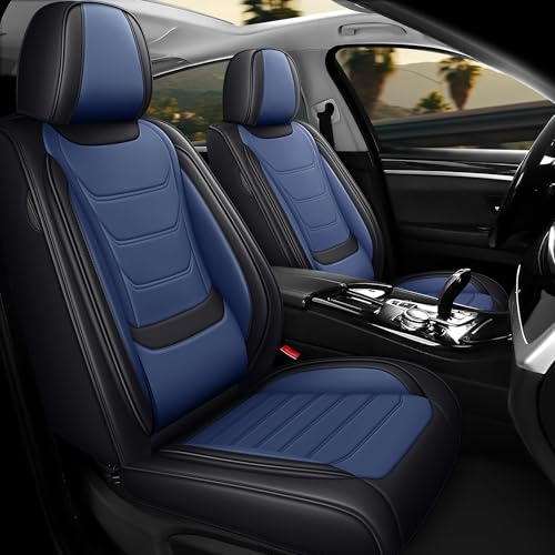 Hukl Auto sitzbezüge für Audi A3 1999-2026,Wasserabweisend Langlebig Anti-Scratch Echtleder 5-Sitzer Komplettset(Schwarz-Blau)