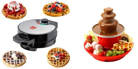 Bundle of Global Gourmet - FULL SIZE American Waffle Maker Electric, Non-Stick Coating, Temperature Control + Chocolate Fountain 3 Tier with Serving Tray Keep Warm Function