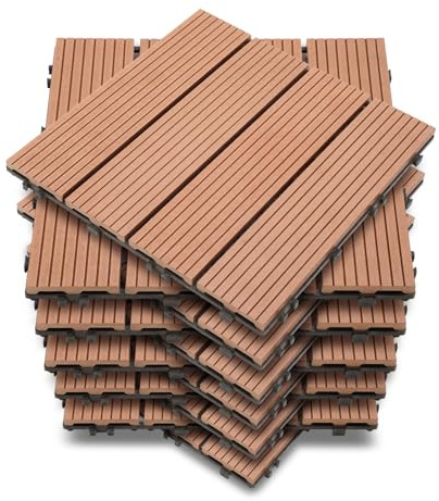 Monucep WPC Terrassenfliesen 30x30 cm, 55 Stück = 5 m² Braun, Balkon Bodenfliese Gartenfliesen mit Klick-System, Terrassendielen als Balkonfliesen Klickfliesen, wasserfest und rutschfest.