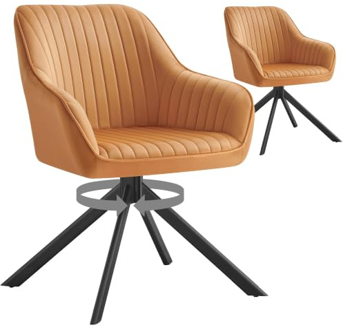 SONGMICS Esszimmerstuhl, bis 120 kg belastbar, Küchenstuhl, Sessel drehbar, Samt, Polsterstuhl mit Armlehnen, Stahlbeine, für Esszimmer, Küche, 2er Set, karamellbraun-tintenschwarz KDC161K01V2-2J
