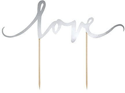Cake Topper Love 17 cm x 1 Stück Tortendeko Kuchendeko Tortenstecker Tortenaufsatz Hochzeit silber/PartyDeco Tortenaufleger mit Love Aufschrift Silber- Hochzeitstortenaufleger Valentinstag