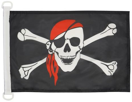 BANDERA NAUTICA PIRATA CON BANDANA ROJO 45x30cm - Pabellón de conveniencia CON CALAVERA 30 x 45 cm anillos - AZ FLAG