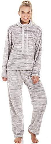 Camille Womens Supersoft Snuggle Fleece Textured Pyjama Sets 8-10 Grey