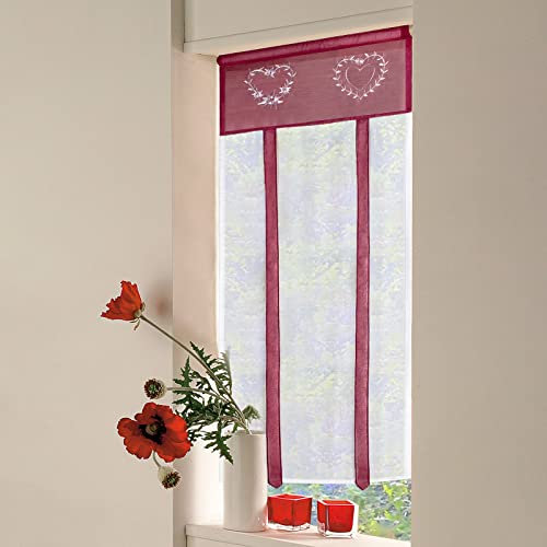 SIMPVALE 1 pièce Broderie Store Bateau de Serrage à Voilage Abat Jour Brise Rideaux Tulle Window Coque pour Chambre à Coucher, Bureau, Salle de Bain, Cuisine, Bordeaux, Largeur 45 cm x Hauteur 90 cm