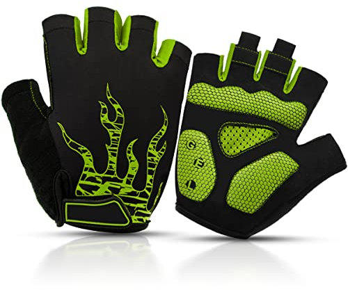 BTNEEU Guantes Ciclismo Medio Dedo Guantes MTB Cortos, Guantes Ciclismo Verano Guantes MTB Gel Antideslizante Transpirable, Guantes Bicicleta Montaña Carretera para Hombre y Mujer (Verde, M)