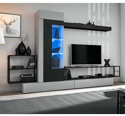 Paris Prix Ensemble Meuble TV Rebel 300cm Gris & Noir
