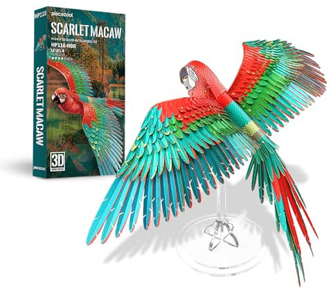 Piececool 3D Puzzle Metall Modellbau Macaws Aras, Tiermodell 3D Metal Puzzle für 340 Edelstahl, Ganzes Metall, 1:1 Wiederherstellen Sammlung, Geburtstagsgeschenk, Modellbausatz Erwachsene, 83 Teile
