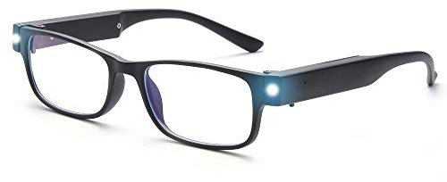 OuShiun Lesebrille mit LED Licht Leser Blaues Licht Blockierung Anti Eyestrain Brillen beleuchtet Nachtzeit(Schwarz,+2.50)