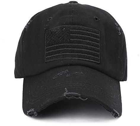 Männer und Frauen Distressed Vintage Baseball Cap Unconstructed Army Embroidered USA Flag Patch Trucker Dad Hat, Schwarz, Einheitsgröße