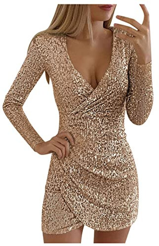 Zilosconcy Damen Kleider Elegant Festlich Glitzer Vintage Pailletten Kleider Abendkleider Damen Elegant Für Hochzeit V-Ausschnitt Sexy Partykleider Freizeitkleider Brautkleider Slim Partykleid