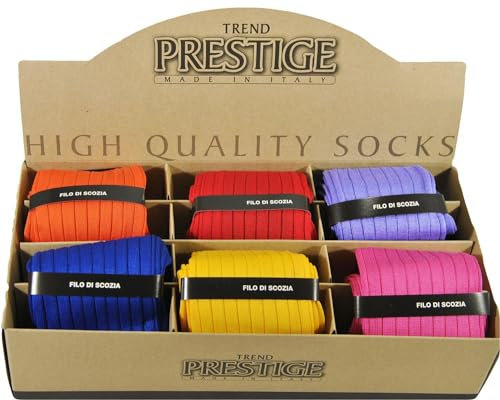(6 PAIA) Bauletto regalo “Rainbow” con 6 paia calze uomo lunghe a coste, in pregiatissimo filato cotone FILO DI SCOZIA® (45-47)