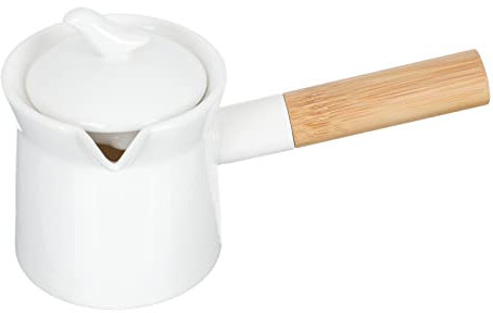 Ceramic Teapot with Wooden Handle, Japanese Ceramic Kyusu Teapot One-Hand Teapot Porcelain Kung Fu Teapot Retro Tea Kettle for Home Restaurants 300ML